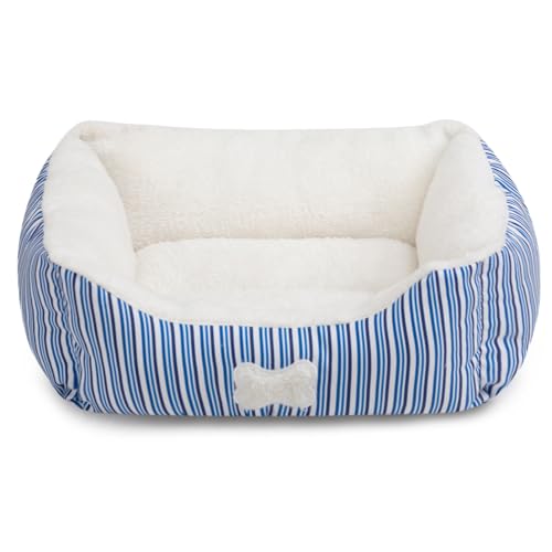 Hollypet Hundebett, selbstwärmendes Haustierbett für kleine, mittelgroße Hunde und Katzen, Plüsch, rechteckig, Nest, Welpenschlafsack, Kissen, Blau von Hollypet