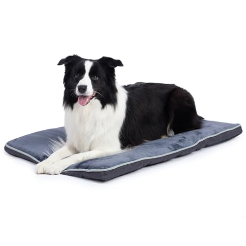 Hollypet Hundebett, waschbar, Plüsch-Hundekäfigbett, weich und bequem, rutschfeste Haustier-Schlafmatte für mittelgroße Hunderassen, 88,9 x 55,9 x 3,8 cm, Dunkelgrau von Hollypet