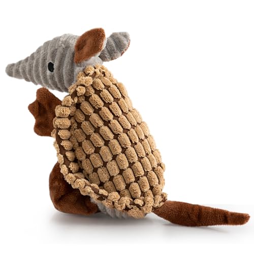 Hollypet Quietschendes Hundespielzeug aus Plüsch, gefülltes Gürteltier mit sauberen Zähnen für kleine, mittelgroße und große Hunde aller Rassen, Hellbraun, 20,3 cm von Hollypet