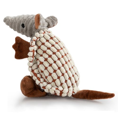 Hollypet Quietschendes Hundespielzeug aus Plüsch, gefülltes Gürteltier mit sauberen Zähnen für kleine, mittelgroße und große Hunde aller Rassen, Milchweiß, 20,3 cm von Hollypet