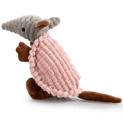 Hollypet Quietschendes Hundespielzeug aus Plüsch, gefülltes Gürteltier mit sauberen Zähnen für kleine, mittelgroße und große Hunde aller Rassen, Hellrosa, 20,3 cm von Hollypet