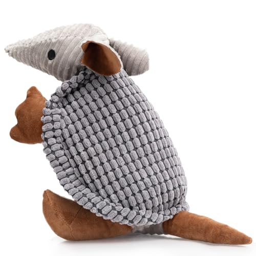 Hollypet Quietschendes Hundespielzeug aus Plüsch, gefülltes Gürteltier mit sauberen Zähnen für kleine, mittelgroße und große Hunde aller Rassen, Dunkelgrau, 25,4 cm von Hollypet