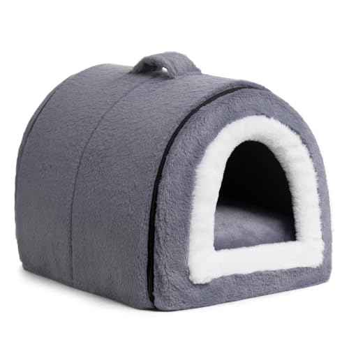 Hollypet Katzenbett Hundebett, 2-in-1 Faltbares Haustierbett für Katzen und Kleine Hunde, Gemütliches und Weiches Haustierhöhlenbett für Indoor Outdoor, Dunkelgrau-Blau von Hollypet