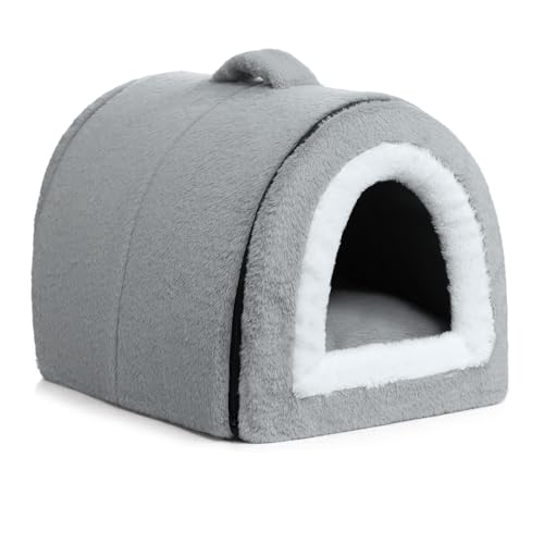 Hollypet Katzenbett Hundebett, 2-in-1 Faltbares Haustierbett für Katzen und Kleine Hunde, Gemütliches und Weiches Haustierhöhlenbett für Indoor Outdoor, Grau-Silber von Hollypet