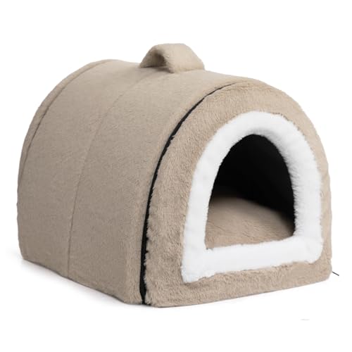 Hollypet Katzenbett Hundebett, 2-in-1 Faltbares Haustierbett für Katzen und Kleine Hunde, Gemütliches und Weiches Haustierhöhlenbett für Indoor Outdoor, Hellbraun von Hollypet