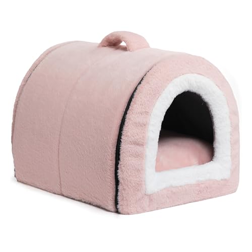 Hollypet Katzenbett Hundebett, 2-in-1 Faltbares Haustierbett für Katzen und Kleine Hunde, Gemütliches und Weiches Haustierhöhlenbett für Indoor Outdoor, Hellrosa von Hollypet