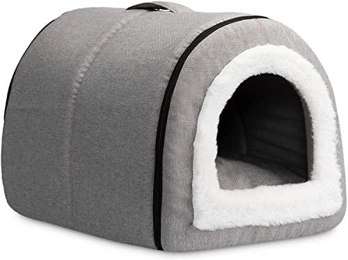 Hollypet Katzenbett Kleiner Hundebett, Haustierbett 2-in-1 Faltbares Katzenhöhle Warmes Höhlennest für Katze & Kleine Hunde, Grau von Hollypet