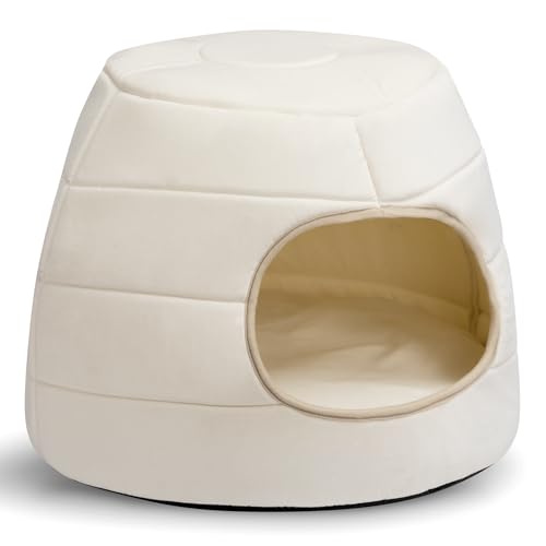 Hollypet Katzenbett Kleines Hundebett, 2-in-1 faltbares Haustier-Höhlenbett, Warmes Haustierbett aus Kristallsamt, Beige L von Hollypet