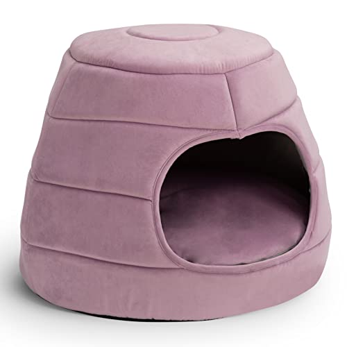 Hollypet Katzenbett Kleines Hundebett, 2-in-1 faltbares Haustier-Höhlenbett, Warmes Haustierbett aus Kristallsamt, Rosa L von Hollypet