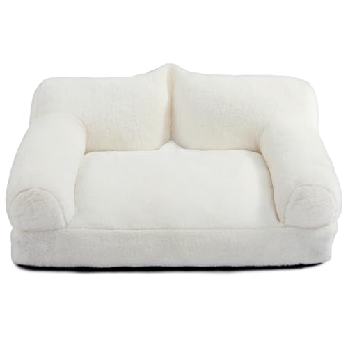 Hollypet Katzenbett Kleines Hundebett, Flauschiges Plüsch Katzensofa für Katzen und Welpen, Weiches Schlafsofa für Haustiere Atmungsaktives Haustierbett, Beige von Hollypet