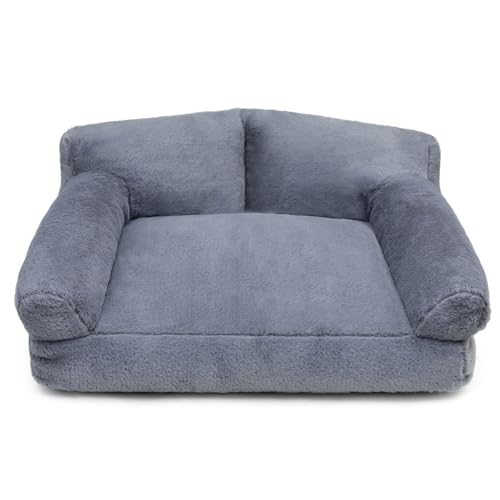 Hollypet Katzenbett Kleines Hundebett, Flauschiges Plüsch Katzensofa für Katzen und Welpen, Weiches Schlafsofa für Haustiere Atmungsaktives Haustierbett, Dunkelgrau von Hollypet