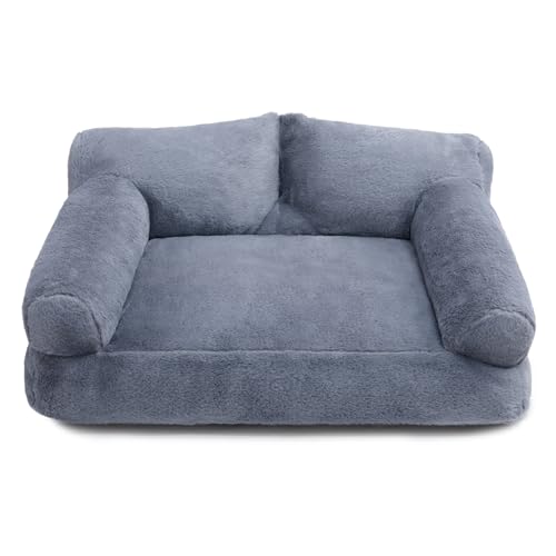 Hollypet Katzenbett Kleines Hundebett, Flauschiges Plüsch Katzensofa für Katzen und Welpen, Weiches Schlafsofa für Haustiere Atmungsaktives Haustierbett, Dunkelgrau von Hollypet