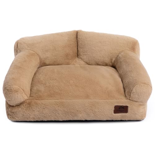 Hollypet Katzenbett Kleines Hundebett, Flauschiges Plüsch Katzensofa für Katzen und Welpen, Weiches Schlafsofa für Haustiere Atmungsaktives Haustierbett, Hellbraun von Hollypet