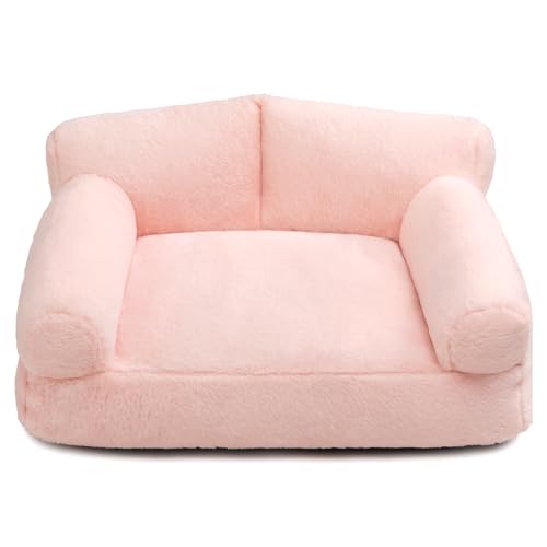 Hollypet Katzenbett Kleines Hundebett, Flauschiges Plüsch Katzensofa für Katzen und Welpen, Weiches Schlafsofa für Haustiere Atmungsaktives Haustierbett, Rosa von Hollypet