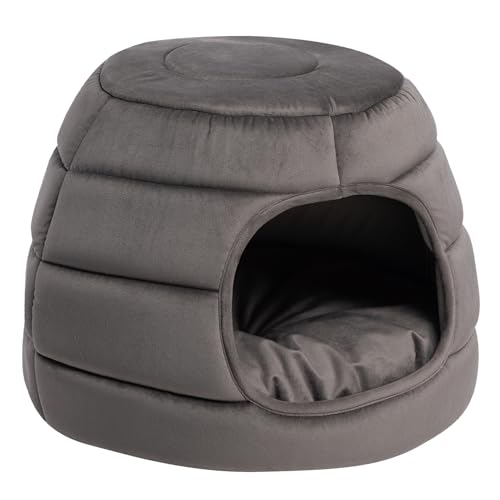 Hollypet Katzenbett für Indoor-Katzen – Katzenhöhlenbett, 2 in 2 Katzenhaus, Katzenzelt mit abnehmbarem gepolstertem Kissen, weiche und selbstwärmende Kätzchenbetten, Katzenbetten & Möbel, Welpen- von Hollypet