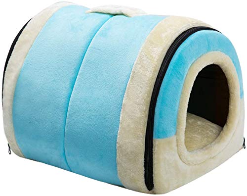 Hollypet Katzenbett Kleines Hundebett, 2-in-1 Faltbare Haustierbett für Katzen & Kleine Hunde, Warmes Höhlennest Katzenhöhle Kristallsamt Indoor Outdoor, Blau von Hollypet