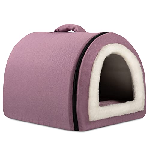 Hollypet Line Katzenbett, Selbstwärmendes 2 in 1 Faltbares Höhlenhaus Tierform Nest Haustier Schlafbett Lila Rosa von Hollypet