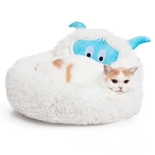 Hollypet Selbstwärmendes Donut-Haustierbett, luxuriös, gemütliches Nest, Monster-Schlafbett, rundes Kunstfellbett für Katzen, Weiß von Hollypet