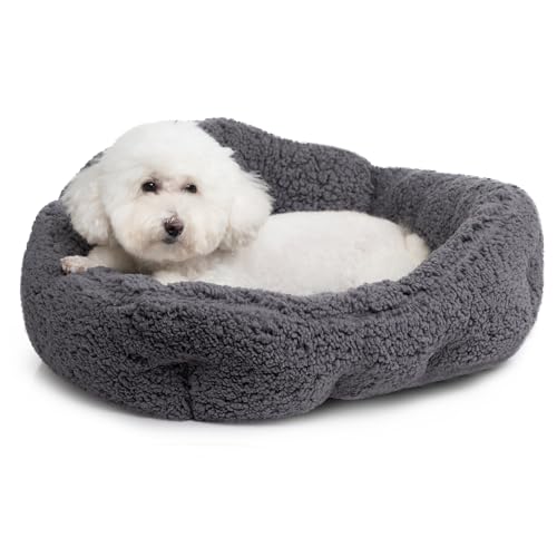 Hollypet Sherpa-Fleece-Hundebett, selbstwärmendes Haustierbett für kleine Hunde, Katzen, Schlafsack, Kissen, rechteckiges Haustierbett, Dunkelgrau von Hollypet