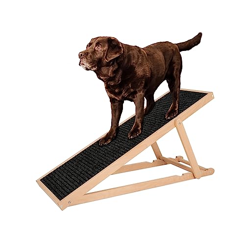 Holtaz Hunderampe Katzen Rampe Hundetreppe für Bett oder Sofa Klappbar aus Holz Petwalk Hundeleiter Auffahrrampe für Haustiere mit Anti-rutsch Einsatz Naturel von Holtaz