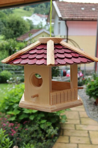 Vogelhaus-6-Eck Rot-(V73)-Vogelhäuser Vogelfutterhaus Vogelhäuschen-aus Holz Schreinerarbeit- von Holz und Gartentrends