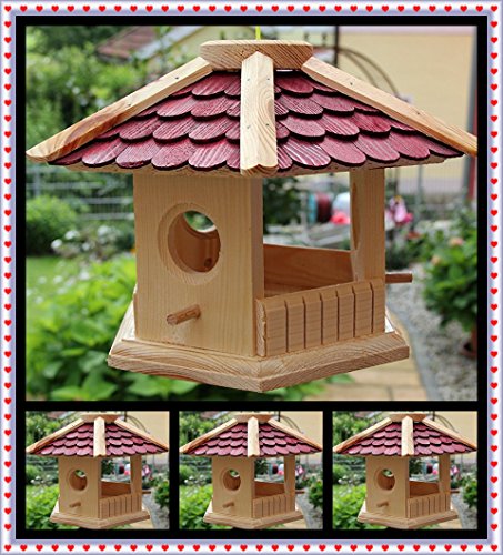 Vogelhaus Vogelhäuser-(V73 rot)-Vogelfutterhaus Vogelhäuschen-aus Holz Schreinerarbeit von Holz und Gartentrends