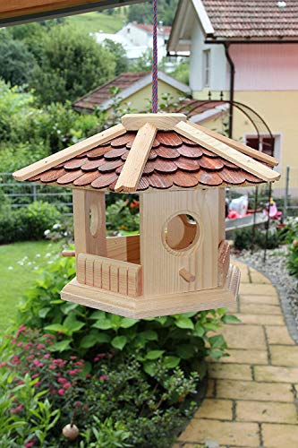 Vogelhaus Vogelhäuser (V76) Vogelfutterhaus Vogelhäuschen-aus Holz- Schreinerarbeit-6-Eck natur von Holz und Gartentrends