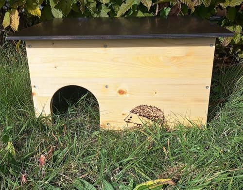 Holzdeko-Ma Igelhaus Igelhotel Igelhütte Futterhaus für Igel Igelfutterhaus Natur 2X wetterfest imprägniert ohne Boden mit Rattenklappe (Ink) von Holzdeko-Ma