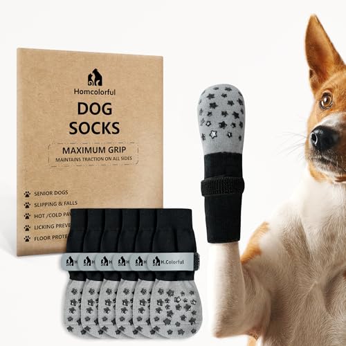 6 x Hundesocken, um das Lecken von Pfoten zu verhindern, Hundesocken für Hartholzböden, rutschfeste Hundesocken für ältere Hunde, Socken für Hunde, rutschfeste Hundesocken mit reflektierenden Riemen von Homcolorful