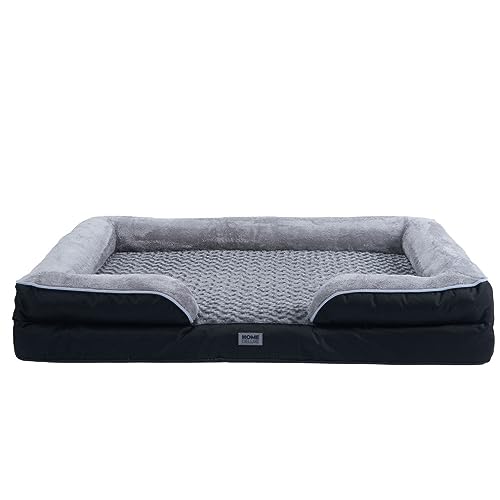 Home Deluxe - Orthopädisches Hundebett Scooby - Maße: 60 x 60 x 14 cm, Farbe: Schwarz/Grau, inkl. Tierdecke und Rugbyball, Baumwollfüllung, waschbarer Bezug I Hundebett Hundekissen Bett für Hunde von Home Deluxe