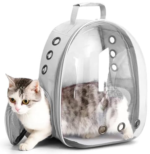 Rucksack für Haustiere - Tragetasche für Katzen und kleine Hunde - Transporttasche - Tiertragetasche - B30 x L25 x H40 cm - Transparent/Grau von HomeShopXL