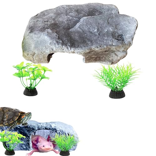 Axolotl Tankzubehör, Aquarium Schildkröte Versteck Axolotl Verstecke für Aquarium und beschwerte Kunststoff Aquarium Pflanzen Set, Axolotl Höhle, Schildkröte Versteck Aquarium Dekor für Schildkröte von Homedy Crafts