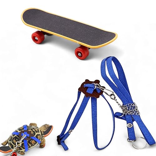 Schildkrötengeschirr und Leine mit Spielzeug-Skateboard für Schildkröten (Blau, L) von Homedy Crafts