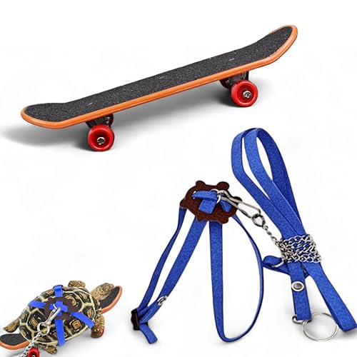 Schildkröten-Geschirr und Leine mit Spielzeug-Skateboard für Schildkröten-Set, lustiges Schildkröten-Skateboard und verstellbarer Ledergeschirr-Leine, Trainingsskateboard und Schildkrötengeschirr, von Homedy Crafts