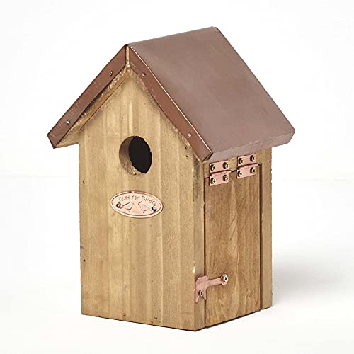 HOMESCAPES Massivholz-Vogelhaus, Zaunkönig-Nistkasten H 20 cm x B 14 cm, Gartenvogelhaus zur Anbringung an Zäunen und Bäumen, handgefertigt aus behandeltem Kiefernholz, Fertig montiert mit Kupferdach von Homescapes