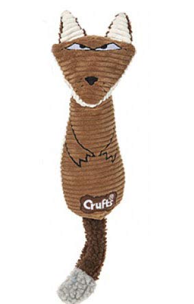 HomestreetUK Cute and Soft Crufts® Kauspielzeug für Haustiere, aus Cordstoff, quietschend, für 3 Tiere, Waschbär, Fuchs oder Eichhörnchen, flauschig, weich und quetschbar mit Quietscher (Fuchs) von HomestreetUK