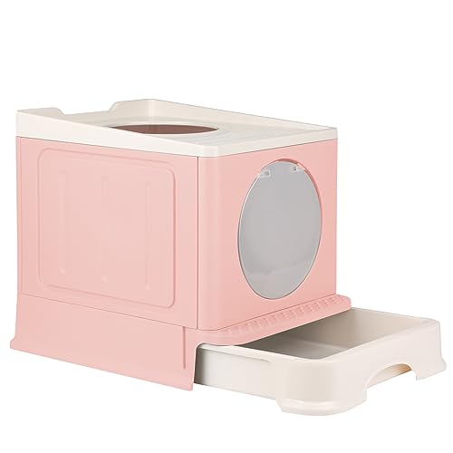 Homewell Katzentoilette mit Deckel und Schaufel, Katzenklo Schrank Schublade Design, Multifunktionaler und Komfortabel Katzen Zubehör, 45 x 34 x 39 cm (Rosa, Modell 3) von Homewell