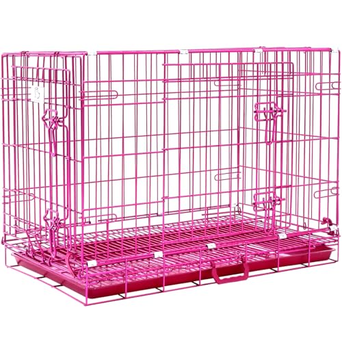 HOMEY PET 76,2 cm rosa Hundekäfig, niedlicher Hundekäfig, mittelgroße Hunde, zusammenklappbar, kleine Hundehütte, für den Innenbereich, Nanobeschichteter Metalldraht, Hundebox mit herausnehmbarer von Homey Pet