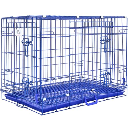 HOMEY PET Blaue 76,2 cm Hundekäfig, kleine Hundehütte für den Innenbereich, zusammenklappbarer Hundekäfig, mittelgroß, Nanobeschichteter Metalldraht, Hundekäfige mit abnehmbarem Bodengitter und von Homey Pet