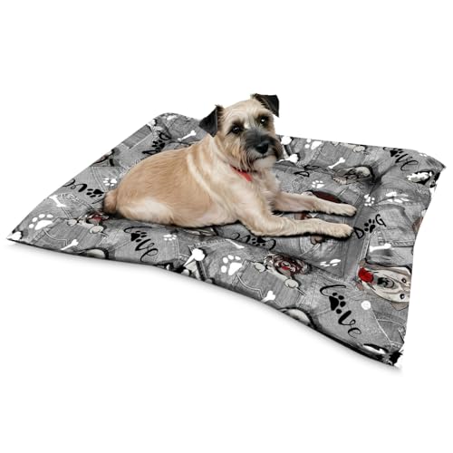 Homey Wendbares und waschbares Hundebett, geeignet für Transport und Zuhause, ideal für die Erholung von Haustieren, Bequeme Matte aus Stoff, Schaumstoffflocken, Doggy-Druck, 120 x 80 cm von Homey