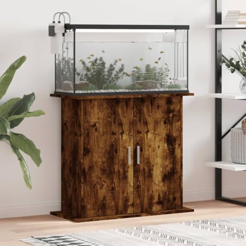 Homgoday Aquariummöbel 81 x 36 x 73 cm aus mehrschichtigem Holz Eiche Rauch, Dekoration für Möbel, für den Innen- und Außenbereich für Wohnzimmer Büro von Homgoday