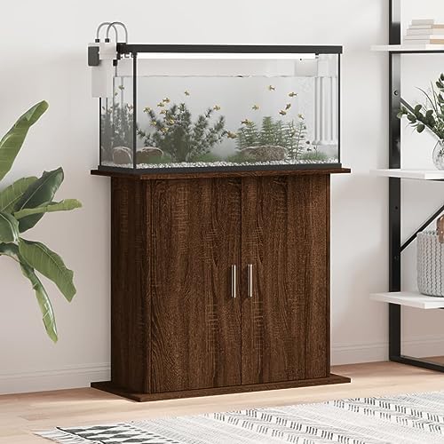 Homgoday Aquariumständer, braune Eiche, 81 x 36 x 73 cm, Holzwerkstoff, Aquariumschrank, Aquariumschrank mit Stauraum, sicherer Stand für Zuhause, Wohnzimmer, Typ 1, Tiere & Haustierbedarf von Homgoday