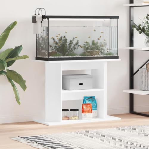 Homgoday Aquariumständer, weiß, 80 x 35 x 60 cm, Holzwerkstoff, Aquariumschrank, Aquariumschrank mit Stauraum, sicherer Ständer für Zuhause, Wohnzimmer, Tiere und Haustierbedarf von Homgoday