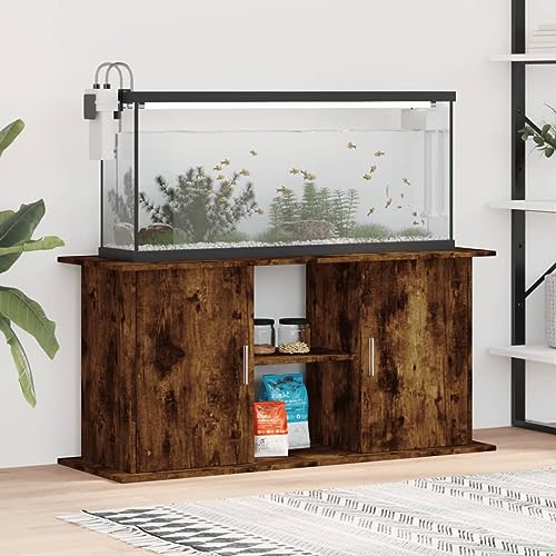 Homgoday Aquariumständer 121 x 41 x 58 cm aus mehrschichtigem Holz Eiche Rauch, Möbel für Innen- und Außenbereich Haus Wohnzimmer von Homgoday