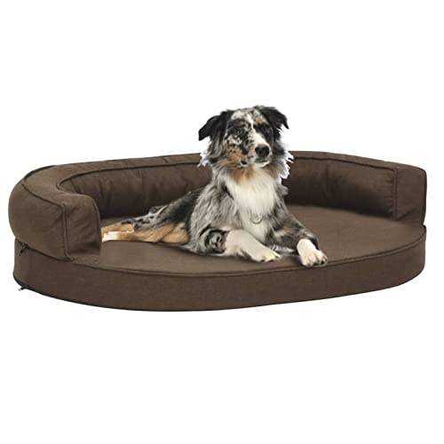 Homgoday Ergonomisches Hundebett Matratze 75x53 cm Leinenoptik Braun, Hundebett Grosse Katzenbetten für Indoor Katzen & Welpe, Hundebett Sofa, Hundebett Matte für Mittelgroße und Große Haustiere von Homgoday