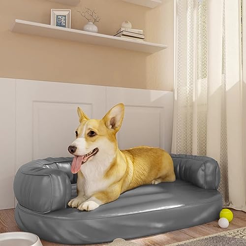 Homgoday Ergonomisches Hundebett aus Schaumstoff, Grau, 75 x 53 cm, Kunstleder, Hundebett große Katzenbetten für Indoor-Katzen und Welpen, Hundebett, Sofa, Hundebettmatte für mittelgroße und große von Homgoday