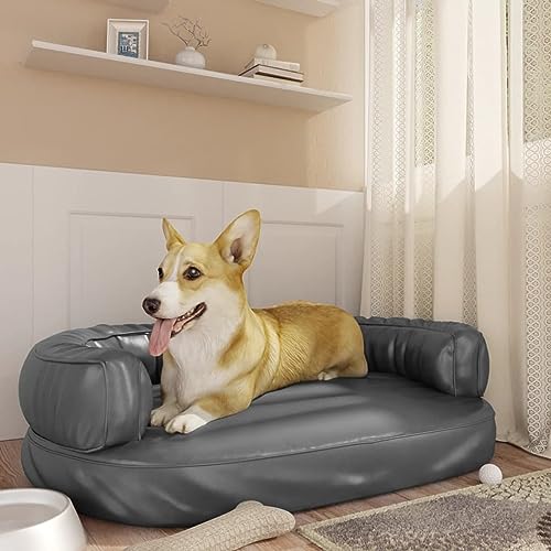 Homgoday Ergonomisches Hundebett aus Schaumstoff, Grau, 88 x 65 cm, Kunstleder, Hundebett große Katzenbetten für Indoor-Katzen und Welpen, Hundebett, Sofa, Hundebettmatte für mittelgroße und große von Homgoday