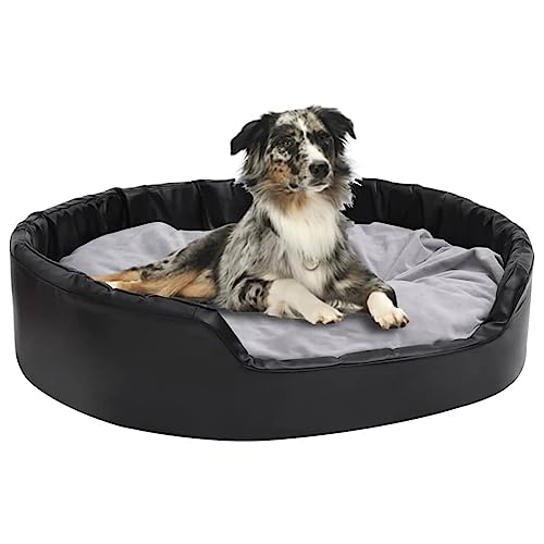 Homgoday Hundebett, Hundebett, Schwarz und Grau, 99 x 89 x 21 cm, Plüsch und Kunstleder, Hundebett für Hunde, Hundebett, weiches Hundebett für Hunde, Innenbereich, kk von Homgoday