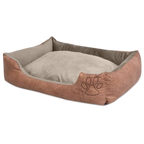 Homgoday Hundebett, Hundesofa, Hundebett, Hundebett, Innen-Hundebett, Hundekissen, Hundebett mit gepolstertem Kissen, Kunstleder, XXL, Beige von Homgoday