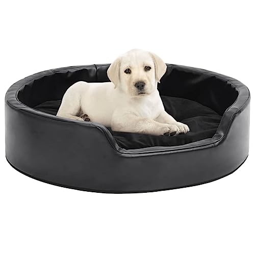 Homgoday Hundebett, schwarzes Hundebett 69 x 59 x 19 cm aus Plüsch und Kunstleder, Hundebett für Hunde, Hundehütte, weiches Hundebett, Hundehütte für den Innenbereich von Homgoday